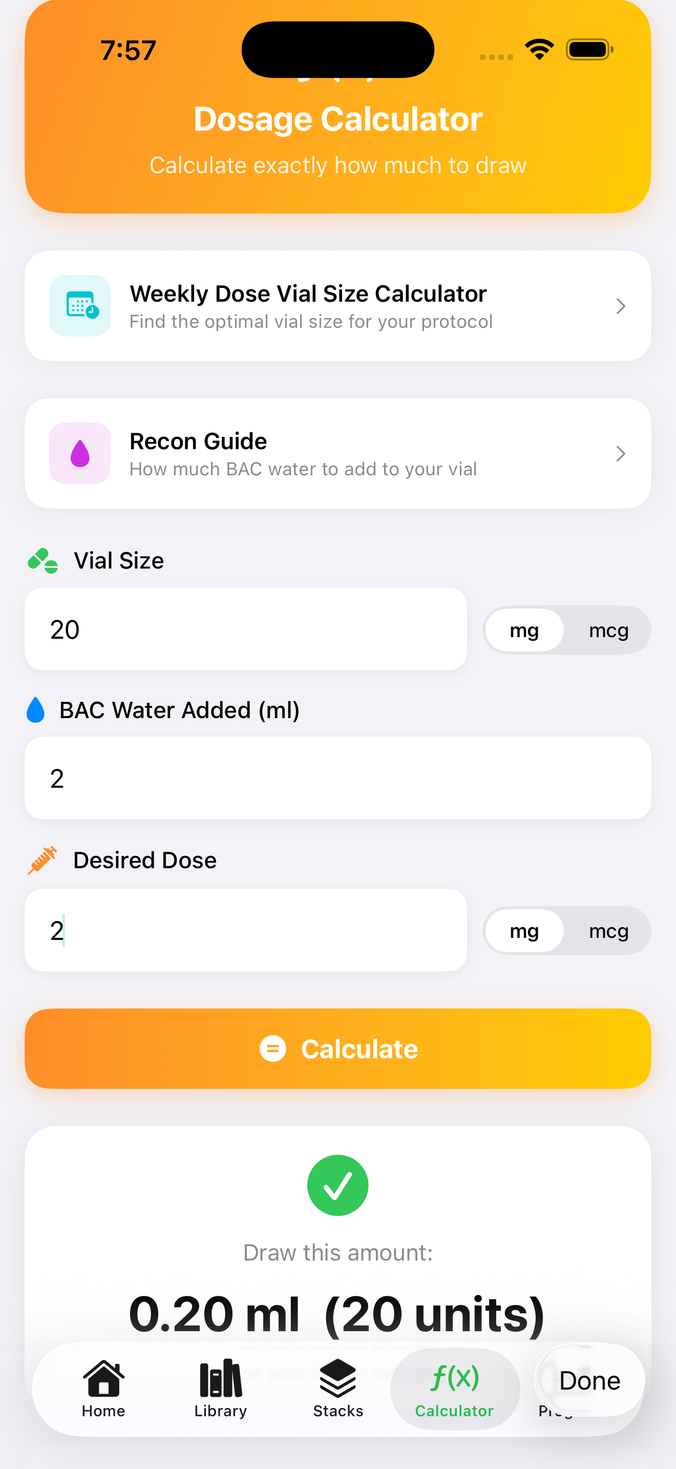 Pepwise calculator screen