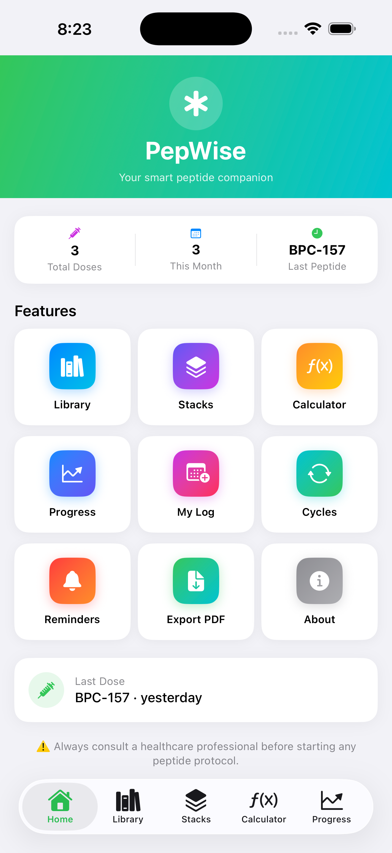 Pepwise home screen