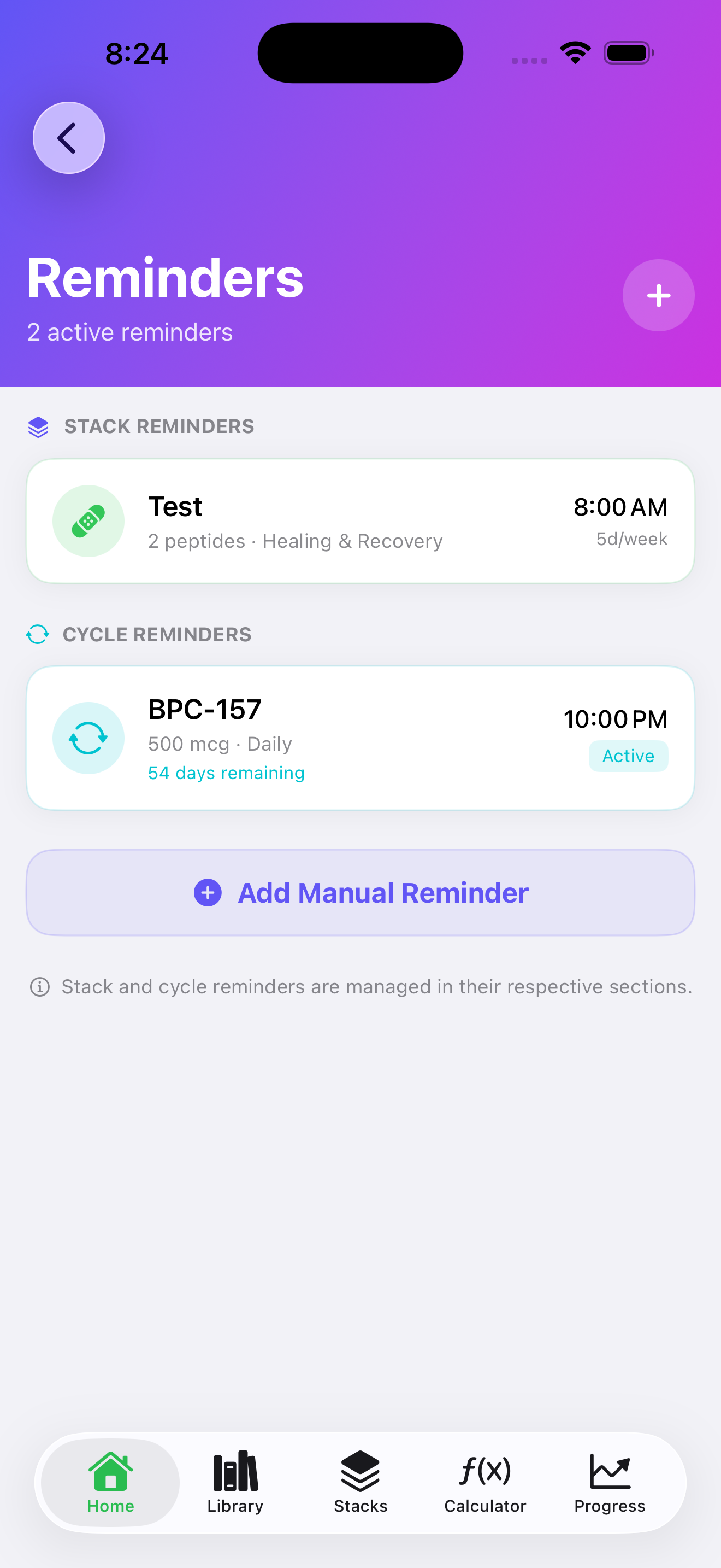 Pepwise reminders screen
